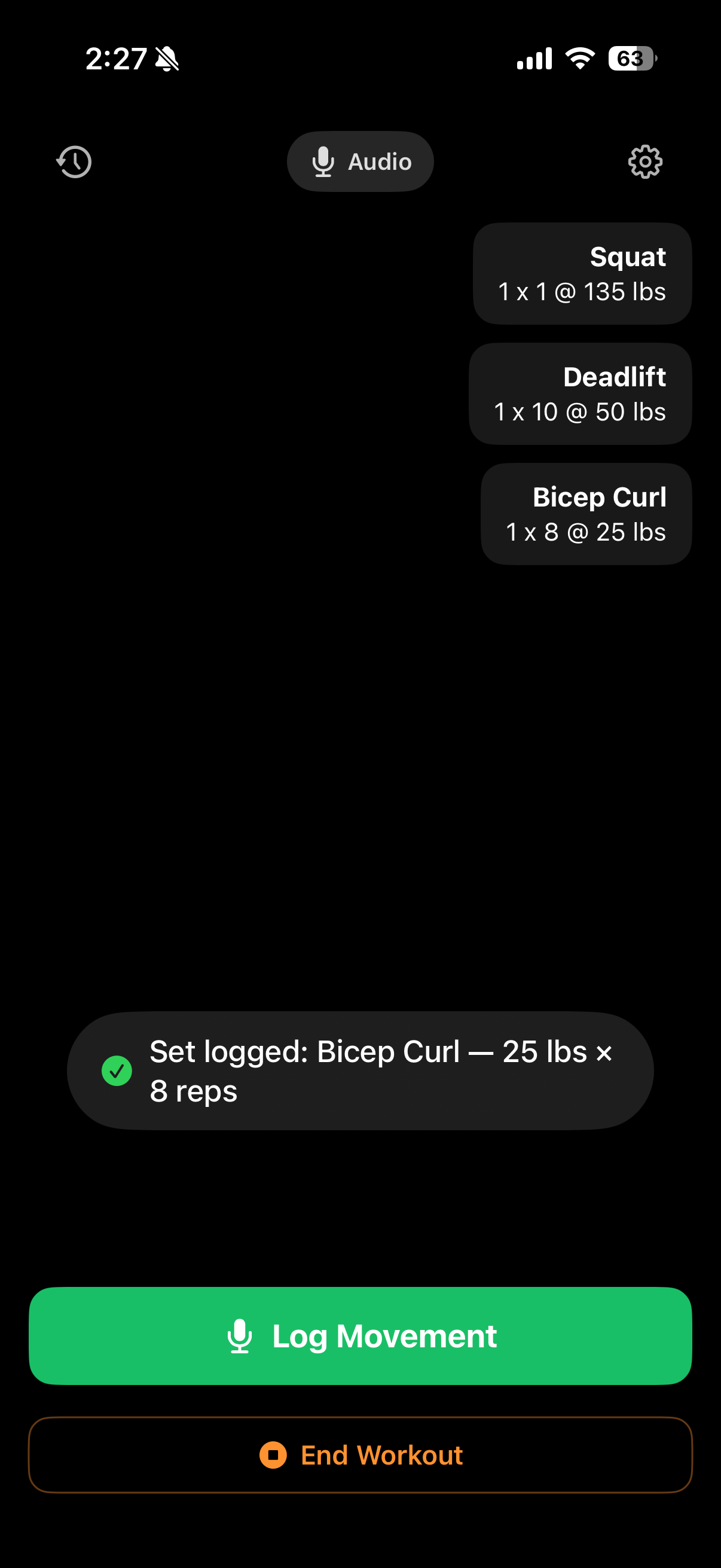 Audio mode voice logging